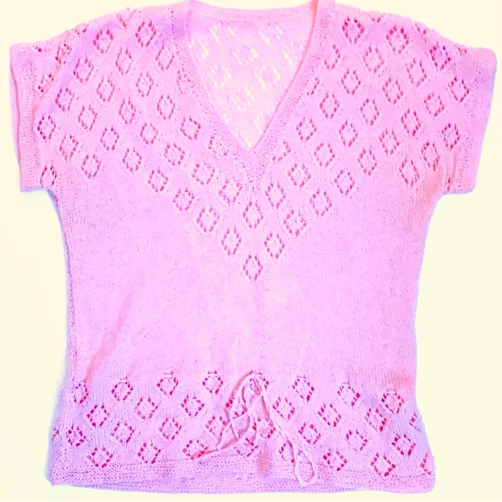 HANDKNIT Vintage Cropped Short Sleeve Top, pink